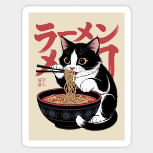 Funny Ramen Cat Eating Noodles Style 02 Magnet